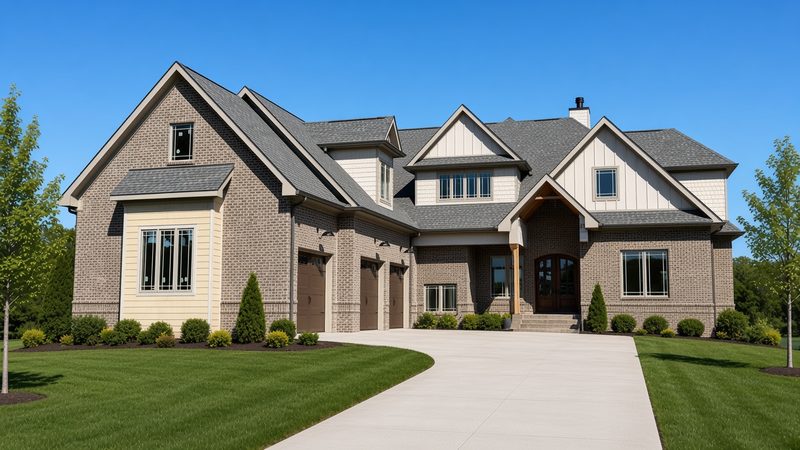 Rendering of a brick lake house front elevation