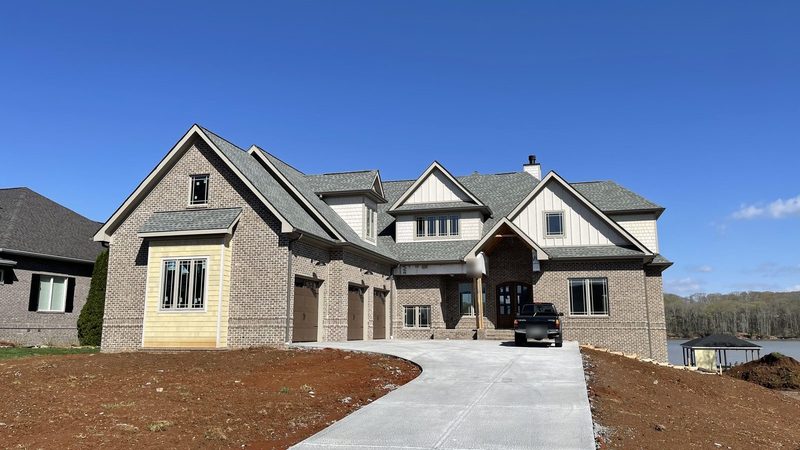 Finished brick lake house