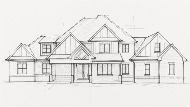Rough pencil concept sketch of a craftsman home front elevation