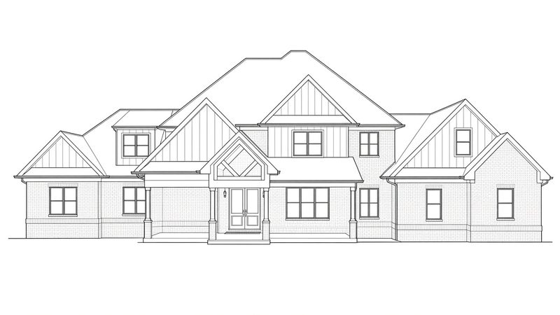 Line drawing of a craftsman home front elevation