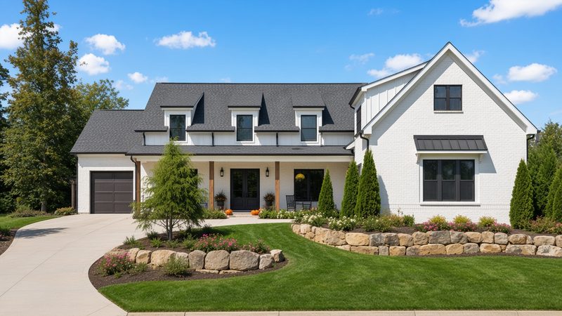 Rendering of a modern farmhouse-style home front elevation