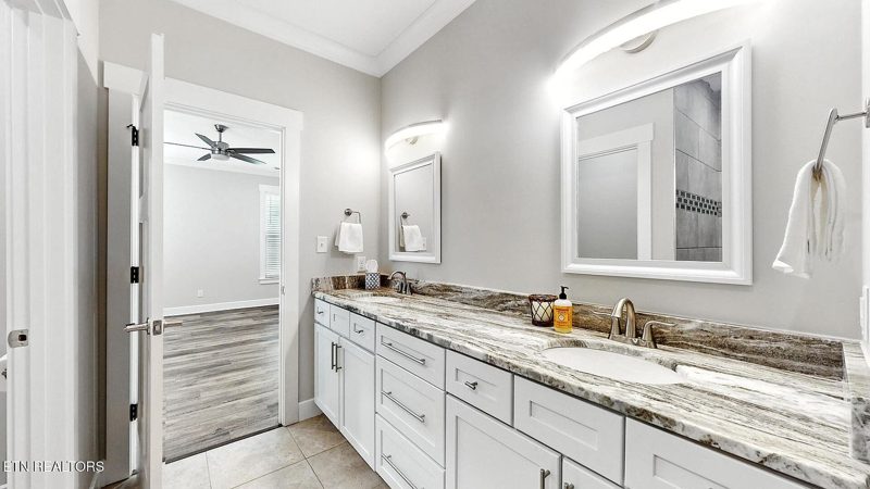 Primary bath vanity with large mirror
