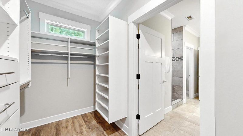 Walk-in closet with built-in shelving