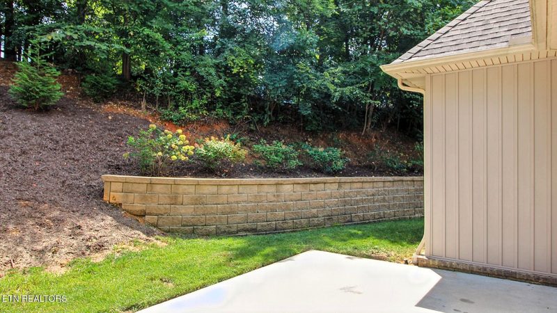 Backyard and block retaining wall