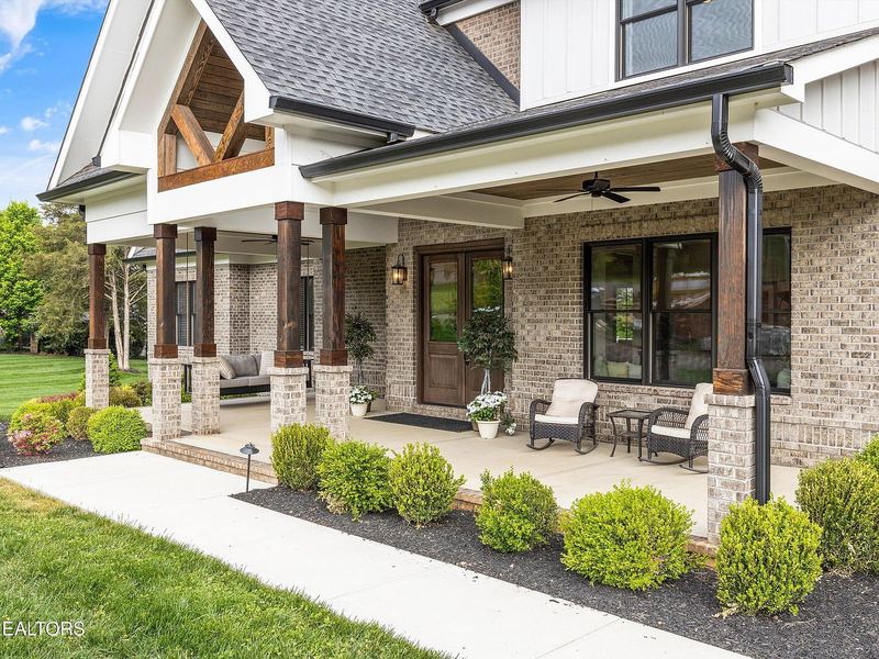 Covered front porch with timber details