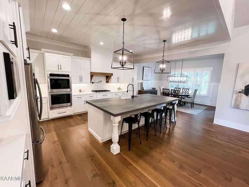 Kitchen island and range wall